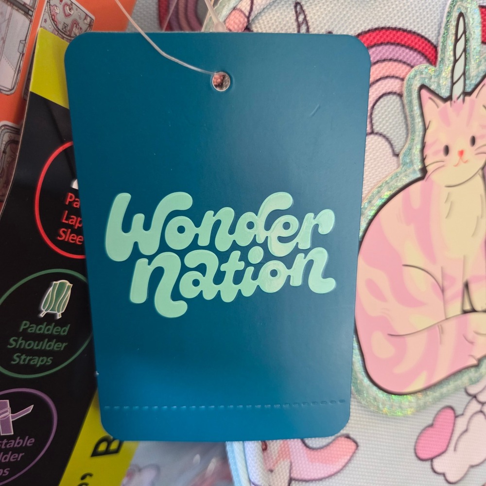 Wonder Nation 4-Piece Caticorn Rainbow Backpack Set 17 Inch Blue NEW - Picture 7 of 7